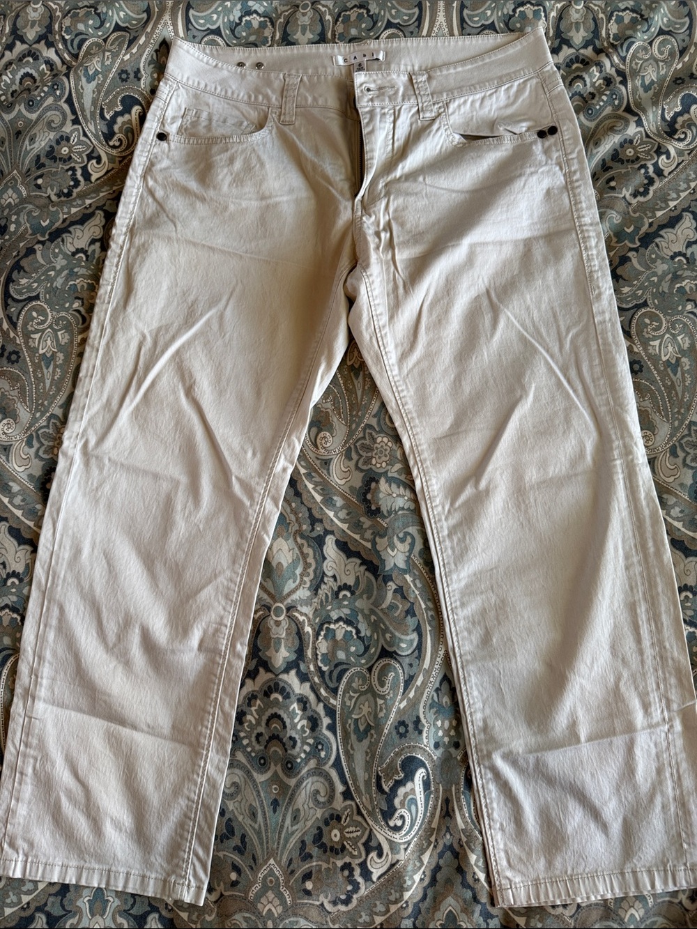 CAbi Cropped Straight-Leg Pants in Light Beige